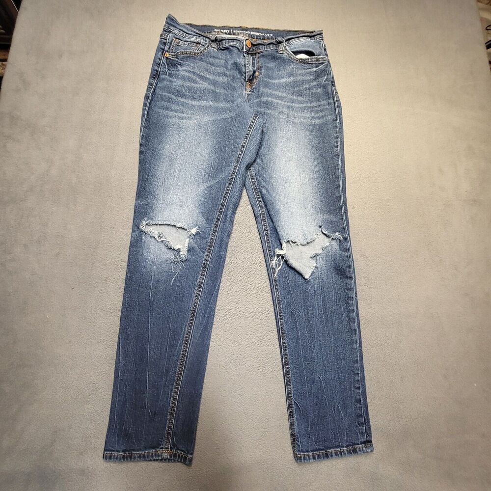 Old Navy Jeans Womens 6 Blue Boyfriend Skinny Distressed Denim Stretch